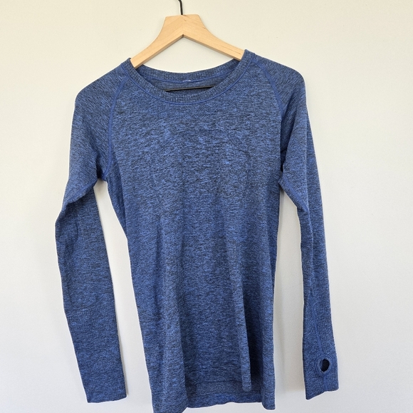 Lululemon Run Swiftly Long Sleeve Tach Tee Blue Black Size 8 - Picture 2 of 5